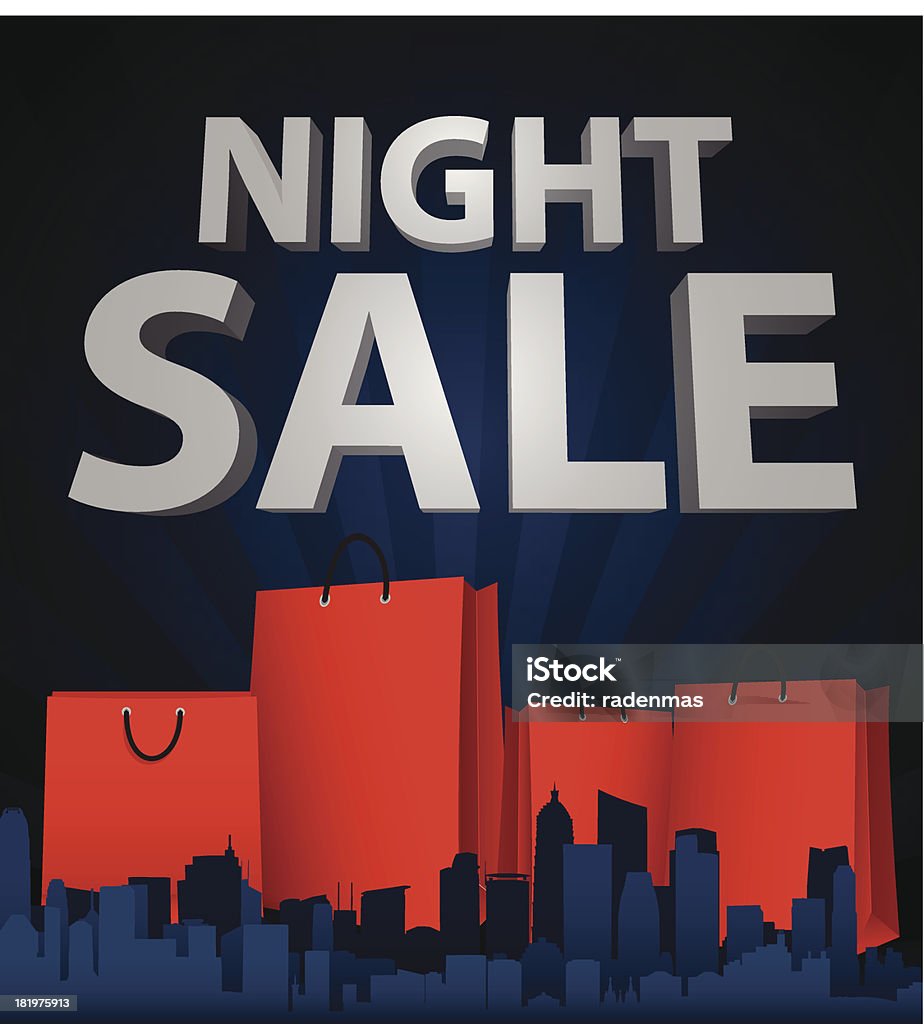 Nuit Promotion avec sac de shopping dans la ville - clipart vectoriel de Affaires libre de droits