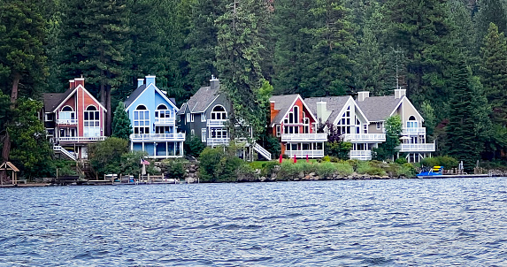 Lake front homes in Truckee, CA. Truckee is a very popular tourist town. Donner Lake being it's biggest attraction