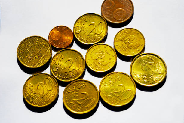 Isolated image of Euro coins .