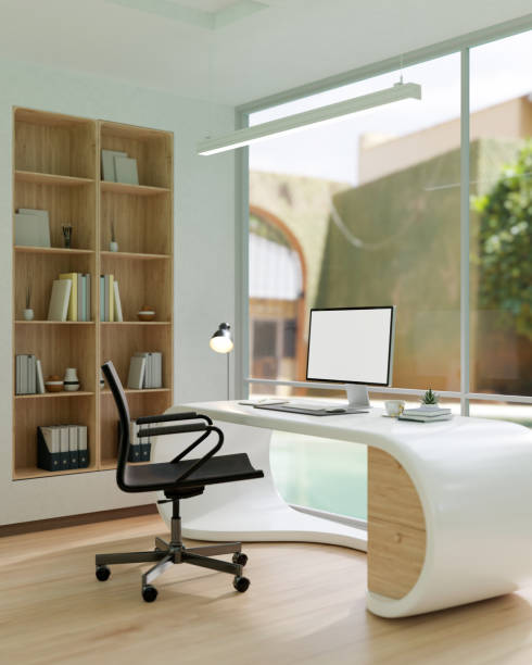 istock Interior design of a modern private office room or home office with a modern computer desk. 1819784302