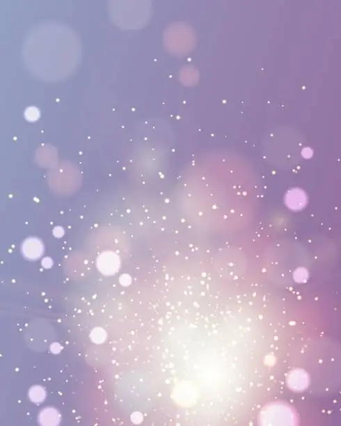 Vector illustration of Poster with abstract silver dust, lights, snowfall. Blured pink, purple, blue background. Vector illustration for greeting card, banner, party, web, advertising