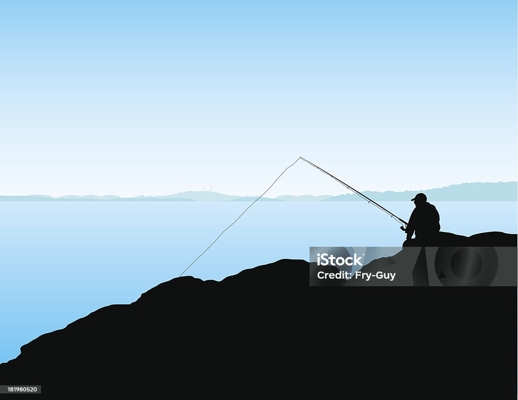 Rybak na ryby na jeziorze - Grafika wektorowa royalty-free (Rybak)
