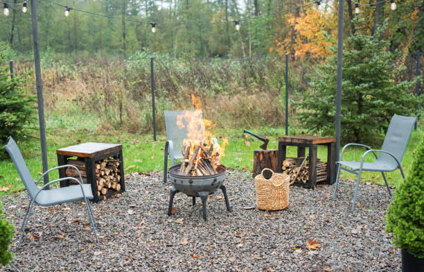 istock Fire pit and burning fire in a garden 1819805754