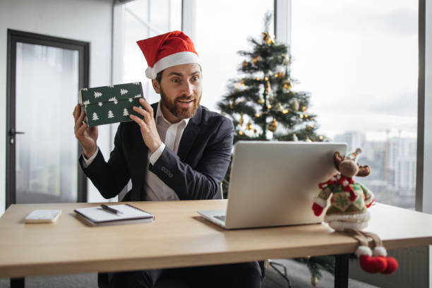 istock Caucasian bearded businessman using laptop for live broadcasting. 1819812592