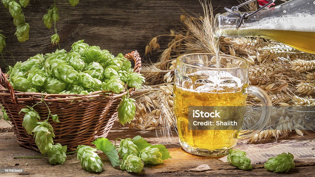 Homemade beer made of fresh hops Homemade beer made of fresh hops. Alcohol - Drink Stock Photo