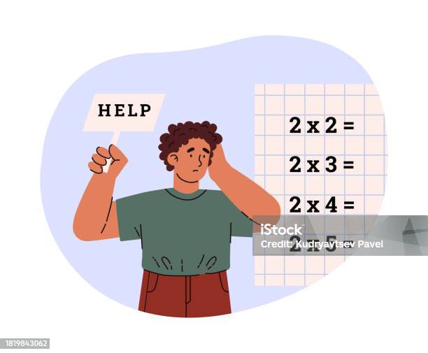 Istock Math Problems Boy Need Help Making Math Calculations Stock Illustration - Download ...