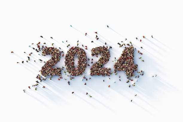 istock Human Crowd Forming 2024 On White Background: 2024 And Social Media Concept 1819845739