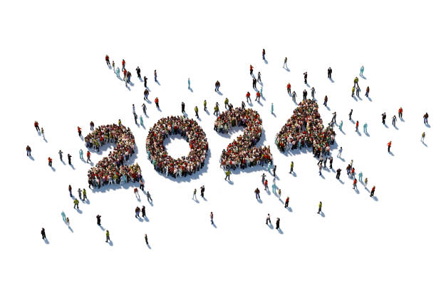 istock Human Crowd Forming 2024 On White Background: 2024 And Social Media Concept 1819847925