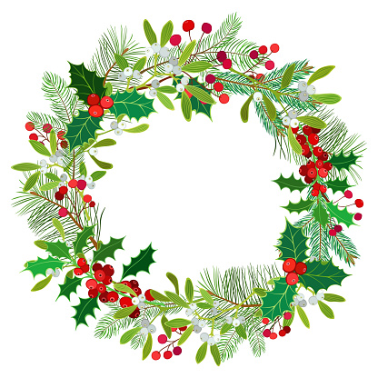 Vector Christmas wreath with space for your text isolated on white background