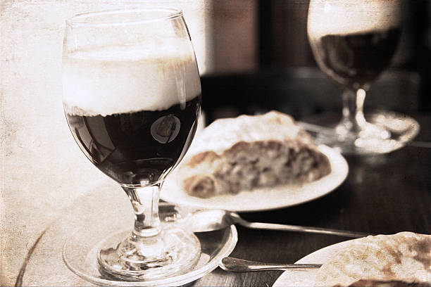 artwork  in grunge style, coffee and strudel