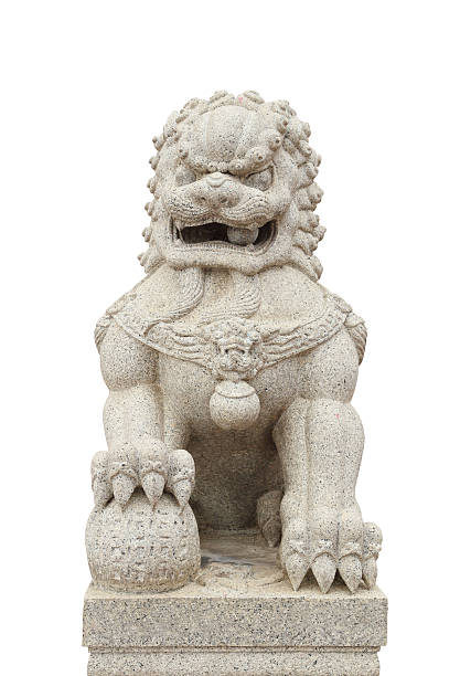 istock Chinese Imperial Lion Statue on white background 181986279