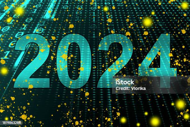 New Year 2024 And Binary Code Background Stock Photo - Download Image Now - 2024, Abstract, Abstract Backgrounds