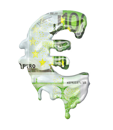 Melted euro sign on a white background. 3d illustration