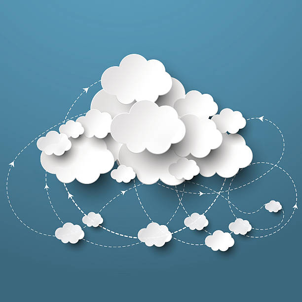 Cloud on blue sky with arrows circling beneath vector art illustration