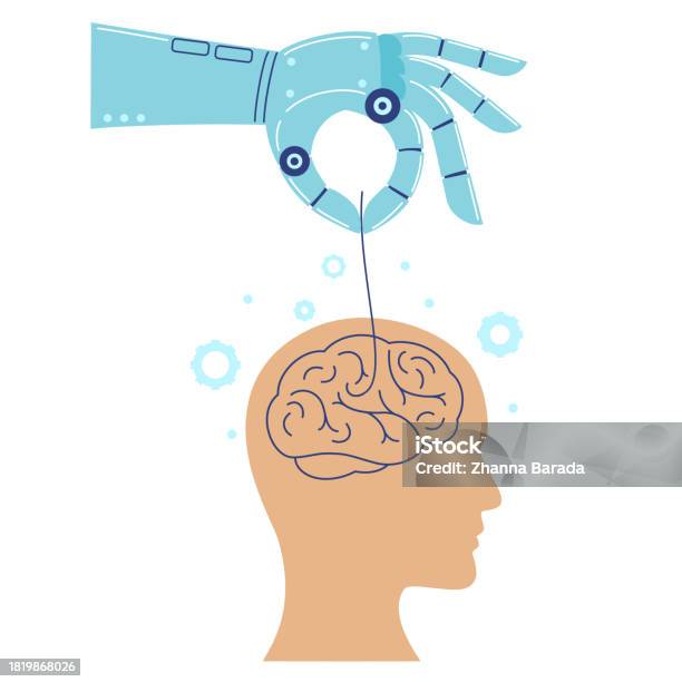 Robot Control By Human Using Mind Robot Hand Manipulates A Human Brain Stock Illustration - Download ...