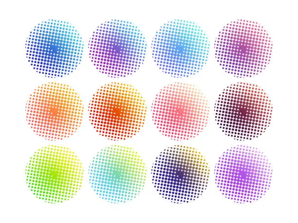 Vector illustration of Circle Gradient Halftone Illustration. Abstract Vibrant Vector Illustration on White Background.