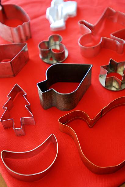 cookie cutters with red background stock photo