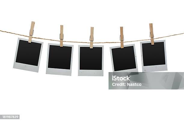 Blank Photos On The Clothesline Stock Photo - Download Image Now - Instant Print Transfer, Photographic Print, Photography