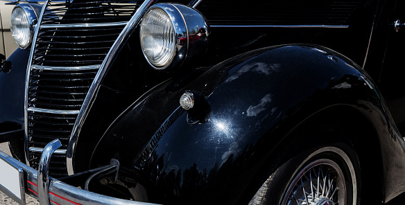 Headlight lamp vintage classic car. Retro auto