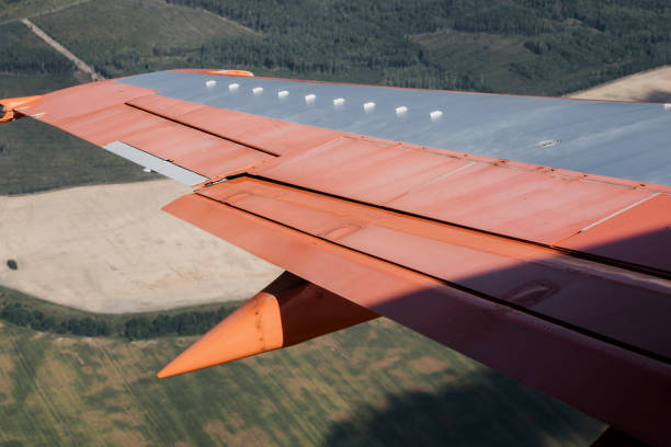 Wing of aircraft. Traveling concept
