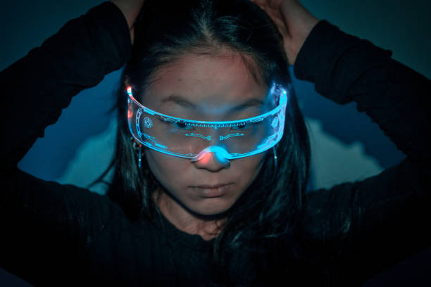istock Close-up of a chinese young woman using augmented reality goggles 1819892560