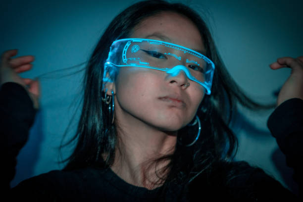 istock Cool chinese woman using futuristic smart goggles 1819893600