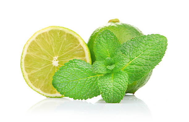 istock Limes and mint isolated on white background 181989372