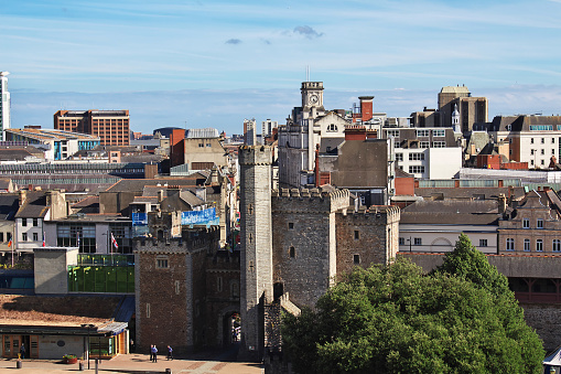 Cardiff, UK - 30 Jul 2013: The view on Cardiff city, Wales, UK