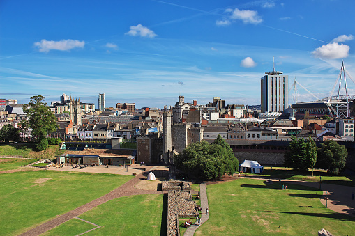 Cardiff, UK - 30 Jul 2013: The view on Cardiff city, Wales, UK
