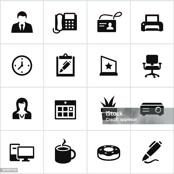 Black Office Icons Stock Illustration - Download Image Now - Black Color, Clipboard, Office