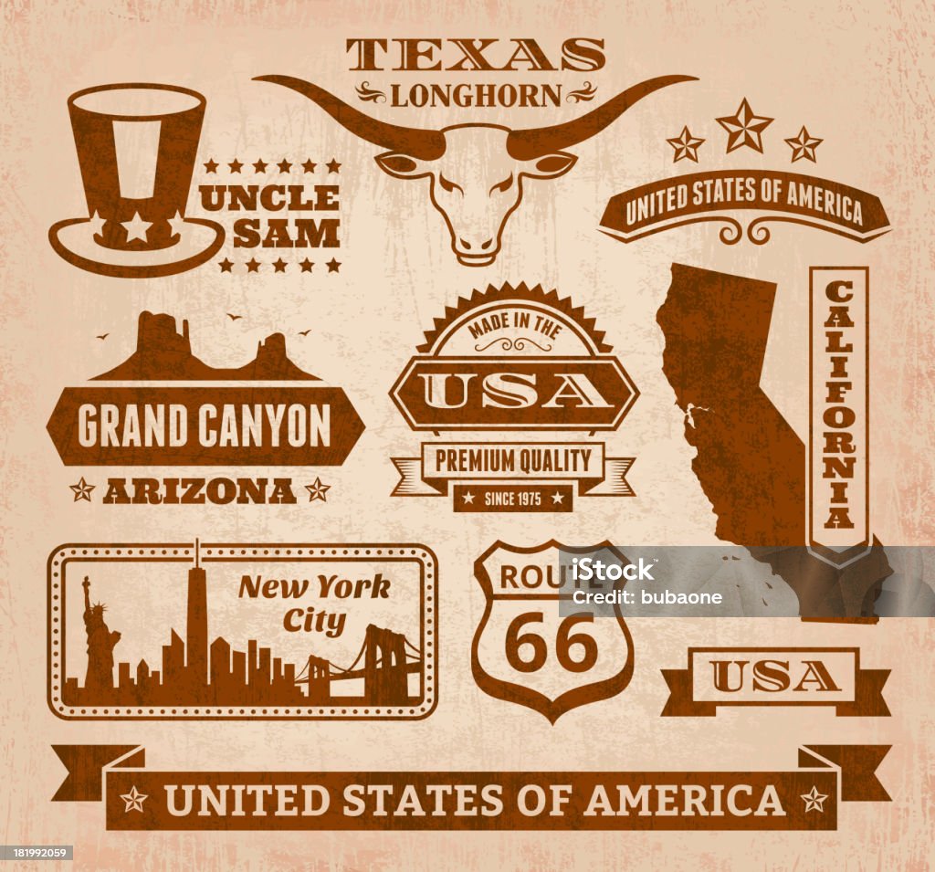 Sin royalties de iconos de vector de Grunge de Estados Unidos - arte vectorial de Anticuado libre de derechos
