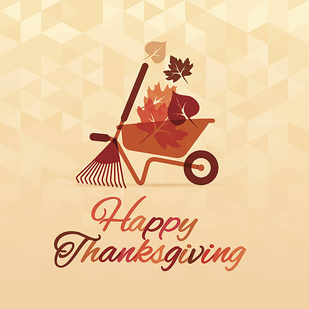 ilustraciones, imágenes clip art, dibujos animados e iconos de stock de happy thanksgiving - rastrillo artículos de jardín