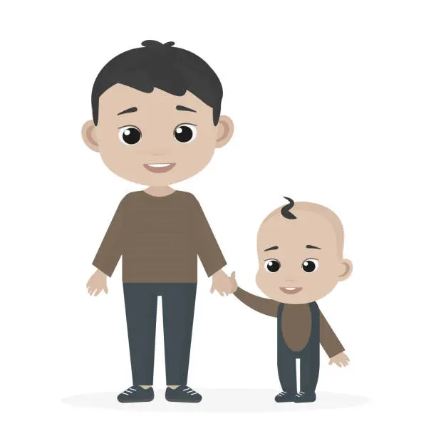 Vector illustration of Brothers hand in hand. Boys.