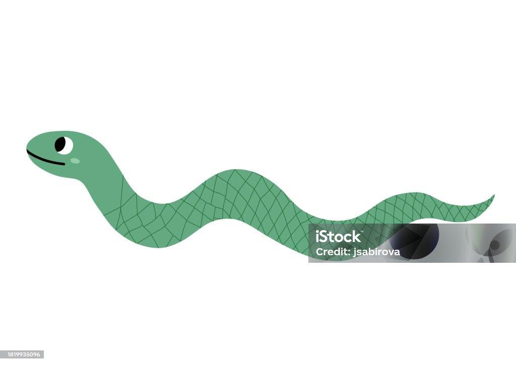 Linda serpiente verde en estilo de dibujos animados aislada sobre fondo blanco - arte vectorial de Serpiente libre de derechos Linda serpiente verde en estilo de dibujos animados aislada sobre fondo blanco - arte vectorial de Serpiente libre de derechos