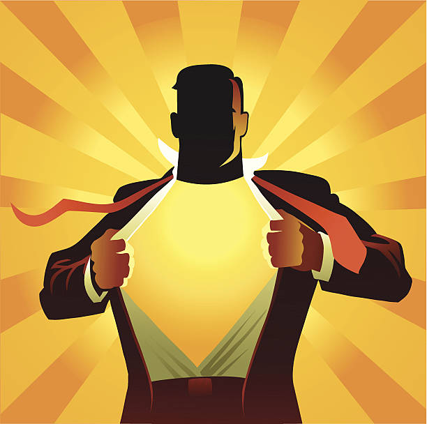 Super Hero Revealed Super hero about to reveal his identity. leading attitude stock illustrations