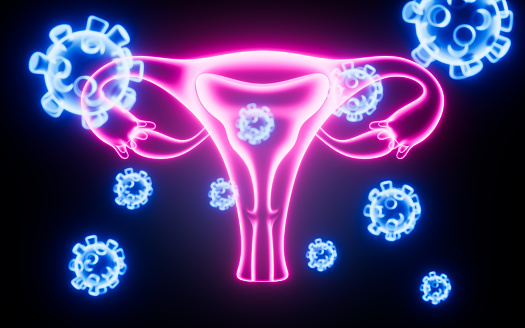 Virus attack uterus, hpv infection, female reproductive system, 3d rendering. 3d illustration.