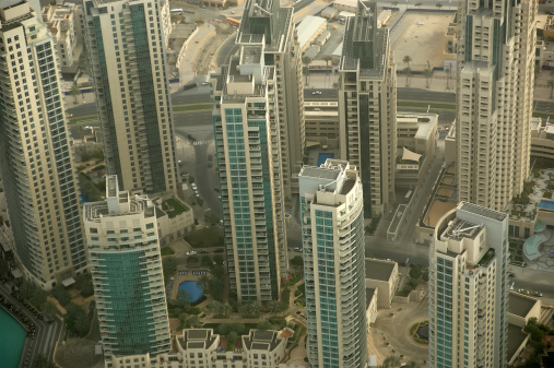 Telescope viewer and Aerial view from the height of Burj Khalifa. Dubai, UAE