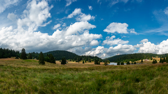 Panorama view at Haidushki Polyani area in Rhodope mountains. Bulgaria, Europe.