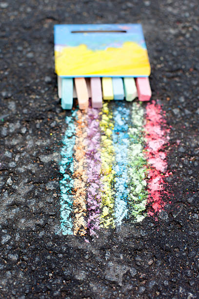istock Set of colorful chalk  on asphalt 182000406