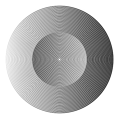 A monochromatic image of concentric circles in a radial pattern that produces a mesmerizing optical illusion.