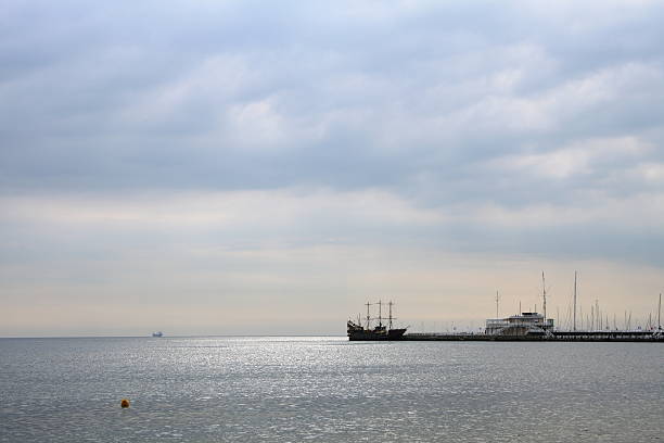 pirate ship on the water of Baltic Sea, big tourist attraction of Tri city in Poland
