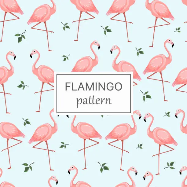 Vector illustration of Pink flamingo cute seamless pattern.