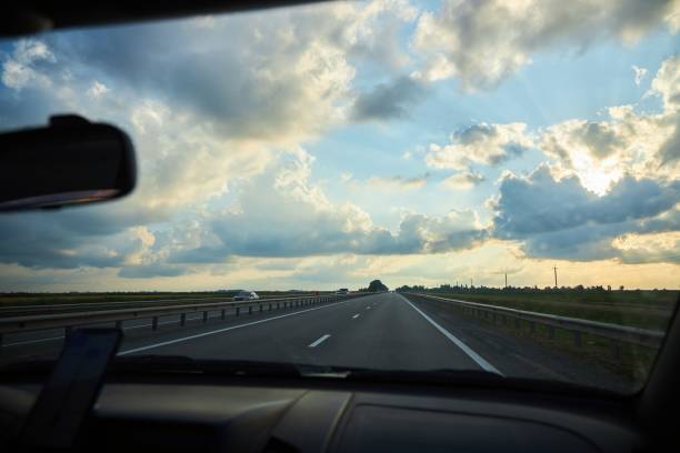 istock Motorway at sunset, view from the car window 1820020875