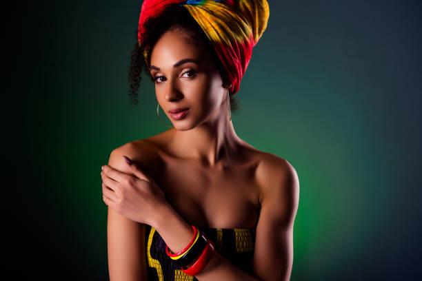 istock African American woman touching  over green light background 1820021956