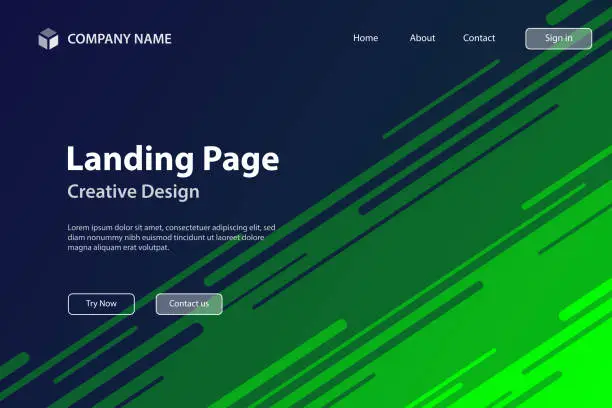 Vector illustration of Landing page Template - Abstract design with diagonal lines - Trendy Green gradient