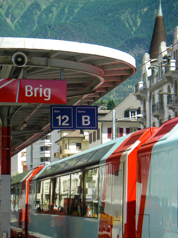 The train Station at Brig Switzerland which is where one changes to a local train to visit Zermatt--the jumping-off point to hike and see the Matterhorn Peak.