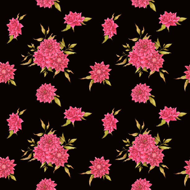 istock Seamless pattern with watercolor flowers and leaves on a black background. Wedding, birthday, anniversary, Valentine's Day. Design of cards, wrapping paper, fabric, textiles, stationery, scrapbooking. 1820040925
