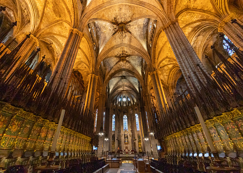 Interior of the Cathedral of the Holy Cross and Saint Eulalia in Barcelona