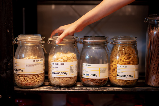 Shopping for daily needs at a zero-waste bulk store