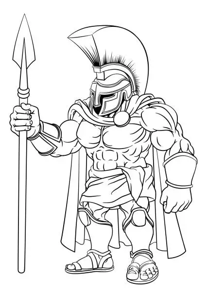 Vector illustration of Spartan Warrior Roman Gladiator or Trojan Cartoon